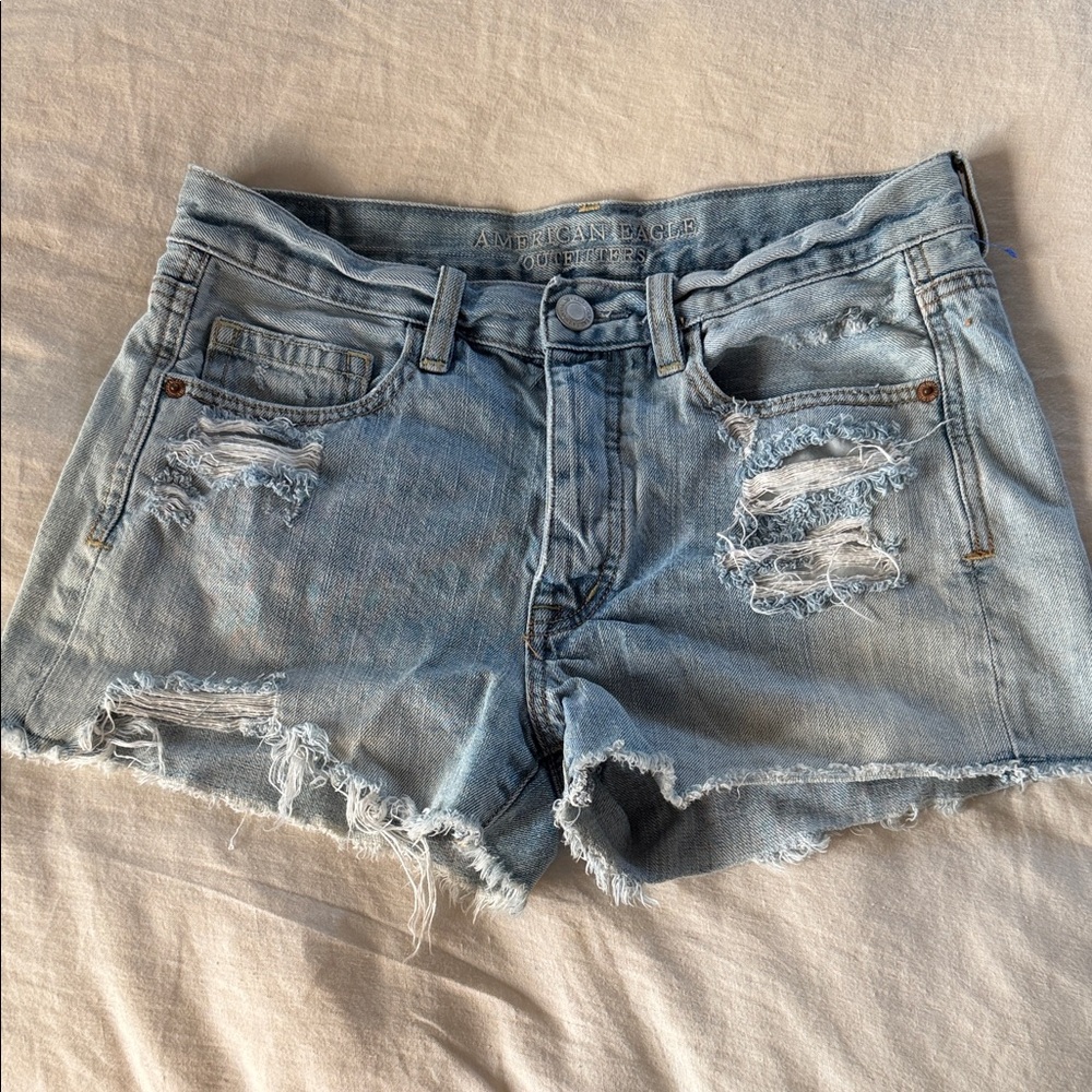 American Eagle Outfitters Light Blue Ripped Denim Shorts